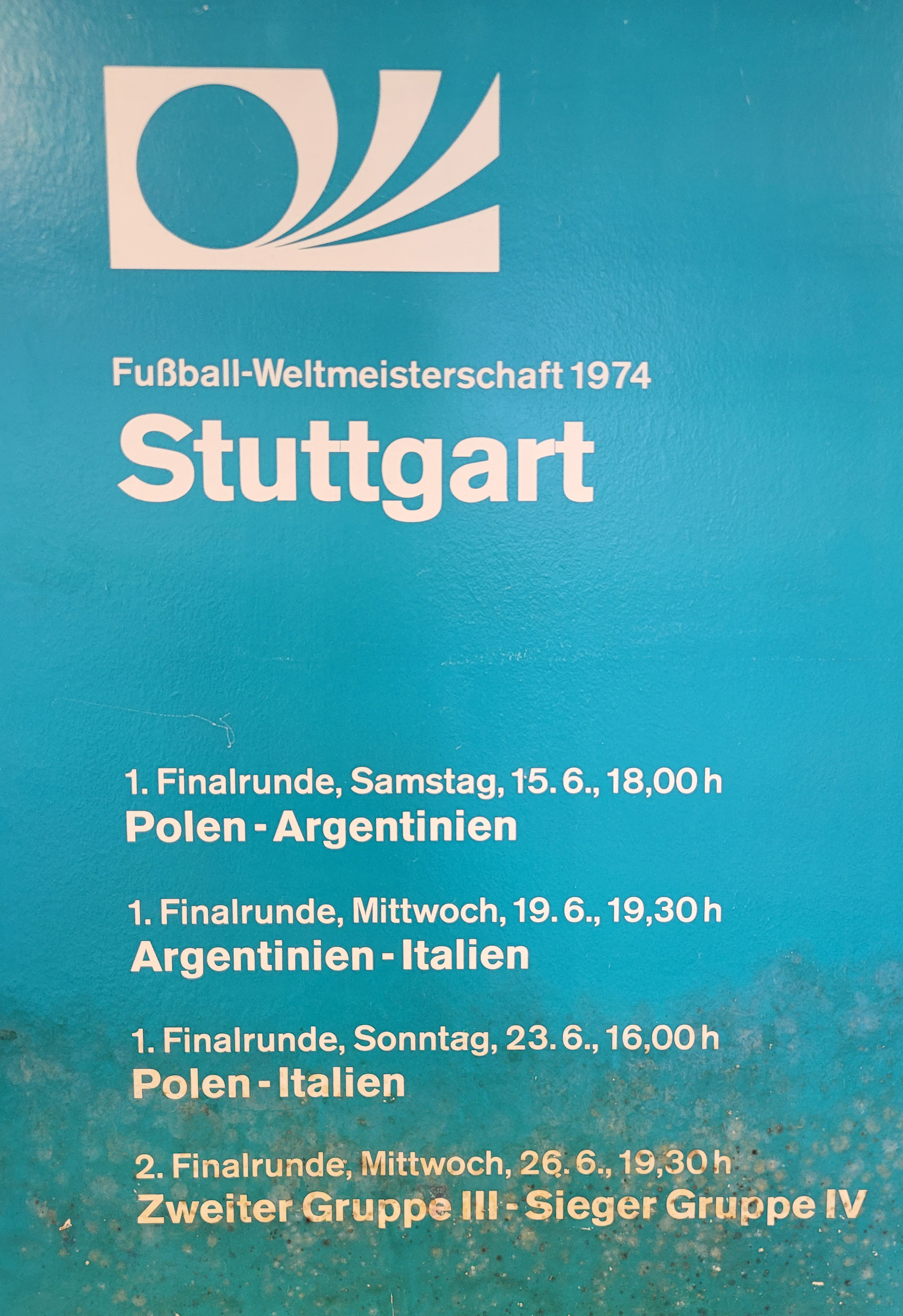 Spielankündigungsplakat der WM 1974 für den Spielort Stuttgart.